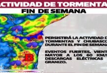Alertan por tormentas y chubascos durante fin de semana